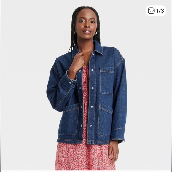 Universal Thread Women's Dark Blue Denim Jacket - Picture 1 of 3